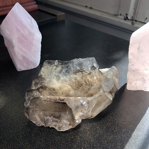 Elestial Smoky Quartz, Rose Quartz & Agate Set  Heart Healing & Balance Crystals - Picture 6 of 9